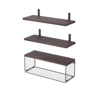 Kueohse Étagères de Salle de Bain Au-Dessus des Toilettes, Étagères Murales Flottantes de Salle de Bain avec Panier Métallique, Étagère pour Décoration Murale Marron