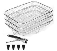 Kueohse Étagères rectangulaires empilables pour friteuse à air en acier inoxydable 304, 3 niveaux pour une meilleure cuisson à l'air
