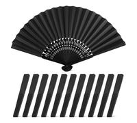 Kueohse Eventail en Papier Noir 12 Pièces Éventails Pliants Noirs Line Dance Popping Éventails en Papier Tenus à la Main de Style Chinois