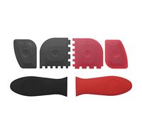 Kueohse Grattoir Assiette À Griller de 6 Pieces Outil D'Ensemble Plastique Et Support de Poignee Chaude en Silicone pour Poele de Fonte de Fer, Poeles À Frire Et Plaques