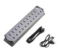 Kueohse HUB USB Alimenté 10 en 1 Adaptateur USB 10 Ports Répartiteur USB Interface USB 3.0 Commutateur Individuel RVB E-Marker Heat Design