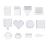 Kueohse Kit de Moules en Résine Silicone 12PCS Moules en Résine Époxy Blanche Gel de Silice Comprenant Un Contenant pour Stylo, Un Plateau, Un Amour, Un Rond