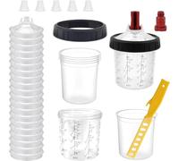 Kueohse Kit de Système de Mélange de Peinture Jetable - 20 Pots de Peinture avec Couvercles, Pots Rigides avec Anneaux de Retenue, 5 Bouchons, 2 Adaptateurs de Pots