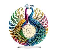 Kueohse Kit D'Ornements D'Horloge d'art de Diamant de Forme de Paon Horloge de Peinture de Diamant à Piles Décoration de Pièce Décorative