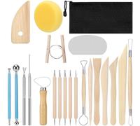 Kueohse Kit d'outils de poterie Outils de pointage Outils d'argile polymère Outils en céramique avec poignée en bois Sac à outils de poterie Outils d'argile 21 pièces