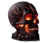 Kueohse Lampe Décorative en Forme de Crâne Rechargeable par USB pour Halloween, Artisanat en Résine, Veilleuse LED, Lampe de Table Crâne Flamme