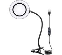 Kueohse Lampe Loupe à LED Gooseneck Flex 360° Réglable, Loupe 10X avec Clip, 56 LED, 3 Modes de Couleur, 10 Niveaux de Luminosité, Fonction de Variateur.