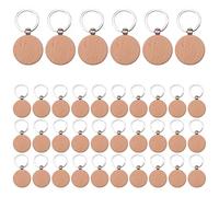Kueohse Lot de 100 porte-clés ronds vides en bois - Pour bricolage et gravure de cadeaux
