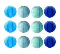 Kueohse Lot de 12 lanternes rondes chinoises en papier bleues à suspendre pour décoration de la maison, fêtes, mariages