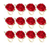 Kueohse Lot de 12 porte-serviettes en forme de rose rouge - Boucle de - Anneau de de mariage - Fête de Saint-Valentin - Décoration de table - Métal doré