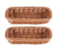 Kueohse Lot de 2 corbeilles à couverts rectangulaires en plastique et rotin - Pour couverts, pain, gâteaux, fruits