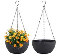 Kueohse Lot de 2 grands pots de fleurs suspendus pour plantes d'intérieur et d'extérieur avec trous de drainage et chaîne, pots de fleurs ronds suspendus