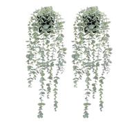 Kueohse Lot de 2 plantes artificielles suspendues en pot d'eucalyptus pour mur, maison, terrasse, décoration intérieure et extérieure, durable