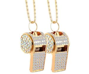 Kueohse Lot de 2 Sifflets Brillants en Cristal avec Chaîne, Sifflet Brillant avec Porte-Clés pour Arbitres, Entraîneurs, Enseignants