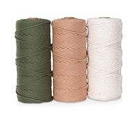 Kueohse Lot de 3 Fils de Macramé - Cordon en Coton pour Projets de Bricolage Tapisserie Attrape-RêVes - Cordon en Coton - Blanc Vert Olive Rose