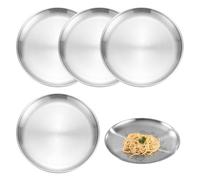 Kueohse Lot de 5 Assiettes en Acier Inoxydable, Vaisselle Ronde en Acier Inoxydable de 20 Cm, Assiettes en Acier Inoxydable Robustes, Assiettes de Camping