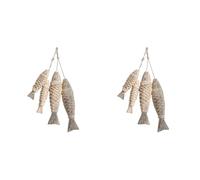 Kueohse Lot de 8 Sculptures de Poissons Antiques en Bois Sculpté à la Main, Ornement avec Filet de Pêche, Décoration Murale à Suspendre sur Le Thème de la Plage