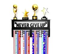 Kueohse Never Give Up Présentoir à Médailles avec Étagère - Étagère de Présentation de Trophées et de Médailles en Acier au Facile à Installer, B Installation Facile et Facile à Utiliser