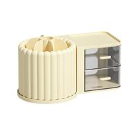 Kueohse Organisateur de Porte-Pinceaux de Maquillage avec 2 Tiroirs, Comptoir D'Organisateur de Maquillage Rotatif à 360 °, Vitrine de Capacité, Installation Facile, Couleur Crème