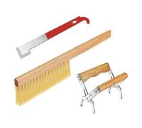 Kueohse Outil de Ruche en Acier Inoxydable Argenté + Bois pour les Apiculteurs, Comprend un Grattoir de Levage de Cadre en J, un Support de Poignée de Cadre de Ruche D'Abeille, une Brosse D'Apiculture