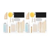 Kueohse Outils en Argile 42 Pièces, Kit D'Outils de Poterie, Outils de Pointage, Outils en Argile Polymère, Outils en Céramique avec Manche en Bois, Sac à Outils de Poterie