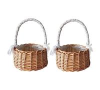 Kueohse Panier de Rangement Tissé 2 Pièces avec Poignée Paniers de Demoiselle d'honneur de Mariage Paniers de Fleurs en Rotin en Osier comme Indiqué pour la Décoration de Jardin à