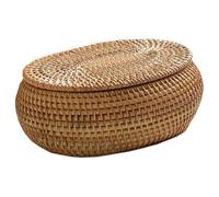 Kueohse Paniers de Rangement en Rotin avec Couvercle, Panier en Rotin, Panier Rond Tissé à la Main, Boîte Décorative de Bureau pour, Le Bureau