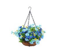 Kueohse Paniers Suspendus Guirlandes Maison Fleurs pour Patio Pelouse Décor de Jardin, pour la Décoration D'Extérieur et D'Intérieur - Bleu