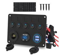 Kueohse Panneau de Commutateur de Bateau à 5 Gangs avec LED Bleue, Prise 12V et Port USB Double Étanche pour Auto et Bateau.