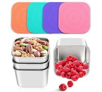 Kueohse Paquet de 4 Conteneurs à Collation en Acier Inoxydable pour Enfants, Conteneurs de Stockage de Nourriture en Métal Anti-Fuite, Mini Boîte à Déjeuner Empilable (6 Oz) D'Environ 7,4 X 6