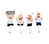 Kueohse Paquet de 4 Crochets Muraux de Figurine en Resine de Cuisinier Français Cintre Crochet Support Mural de Cuisson Decoratif (Style Assorti)
