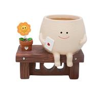 Kueohse Planteur de SmileyFace Mignon Smilyface Assis Sunflower Flower Pot Resin Resin Head Planter pour Intérieur Extérieur Drôle Assis Pots de Chaise