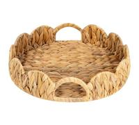 Kueohse Plateau rond ondulé avec poignées intégrées - Plateau décoratif pour table basse en rotin