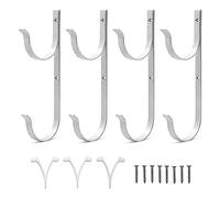 Kueohse Pool Pole Hanger Premium 4Pc Aluminium Holder Set Pool Pole Hanger Hooks with Matching Screws Hooks Fit for Telescopic Poles, Skimmers, Leaf Rakes, Brushs