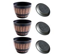 Kueohse Pots de Fleurs, Pots de Fleurs en Tonneau de Whisky, Pots de Fleurs en Plastique Imitation Tonneau de Vin, pour Plantes de Jardin (3 Pièces), 22,8 cm