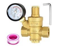 Kueohse Régulateur de pression d'eau 1/2" avec manomètre, dureté en laiton, valve réducteur de pression d'eau réglable