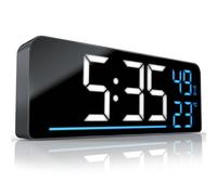 Kueohse Réveil LED Numérique - Grand Écran LED 24 cm Affichage Couleur - Affichage de la Température Humidité Minuterie Capteur de Luminosité