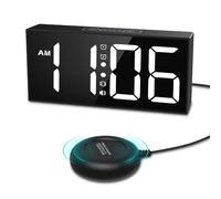 Kueohse Réveil Vibrant avec Grand Écran LED de 7,5 Pouces, Réveil Puissant avec Secoueur de Lit pour Gros Dormeurs Malentendants