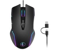 Kueohse Souris de Filaire Ergonomique avec Rétroéclairage RVB, Port USB/Type-C, Souris Mobile, 4 DPI Réglables, Maintient L'Ordinateur Actif