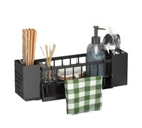 Kueohse Support de Rangement pour Évier de Cuisine - Étagère Auto-Drainante en Plastique pour Savon, Éponge, Torchon, avec Panier Filtrant A