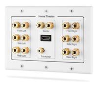 Kueohse Système de Distribution de Son Surround 3 Gangs pour Home Cinéma, Plaque Murale de Type Coupleur à Fiches Banane en Cuivre Plaqué Or pour Connexions de Haut-Parleurs à 7 Voies.