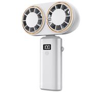 Kueohse Ventilateur Portable à Main avec Affichage Numérique de Charge USB, Batterie Rechargeable, Affichage Numérique, Batterie Rechargeable, Blanc