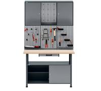 Küpper 14139 Kit d'atelier d'action avec panneau perforé, armoire murale, 120 cm de large, gris clair