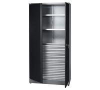 Küpper Armoire haute 70599 - 91 x 180 x 45 cm - 2 étagères stables d'une capacité de charge de 75 kg chacune - 10 tiroirs à roulement à billes (noire)