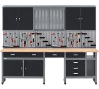 Küpper Ensemble d'établi 70412-9, largeur 240 cm, établi, placard mural, panneau perforé (Noir, 240 x 204 cm (LxH))