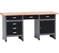 Küpper Établi 12579 - 170 x 60 x 84 cm - 6 tiroirs, 1 porte - Charge maximale : 300 kg - Plan de travail en hêtre massif de 30 mm - Noir