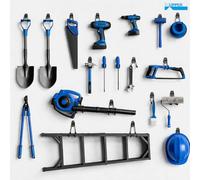 Küpper Lot de 23 crochets muraux de garage - En acier robuste - Avec revêtement antidérapant - Pour garage et atelier - Pour vélos, outils, outils de jardin