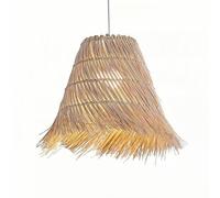 KUEYANB Suspension en Rotin, Lustre Vintage en Osier Et Rotin pour Restaurant, Abat-Jour en Paille Tressée À La Main, Suspension Bohème Beige 1 Lampe, Plafonnier Rustique pour Salle À Manger