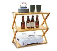 Kufoo Étagère en bois pliable, grande capacité, forte capacité de charge, étagère en bois de bambou pliable pour pique-nique (3 couches)