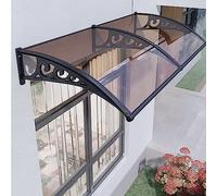 kufu01 Auvent Fenêtre au Design Moderne,Marquise Porte Exterieur de Toit Auvent en Arc,Marquise de Porte d’Entrée en Polycarbonate Marron avec Support Noir,Contre la Pluie et UV (80x160cm/32 x63)